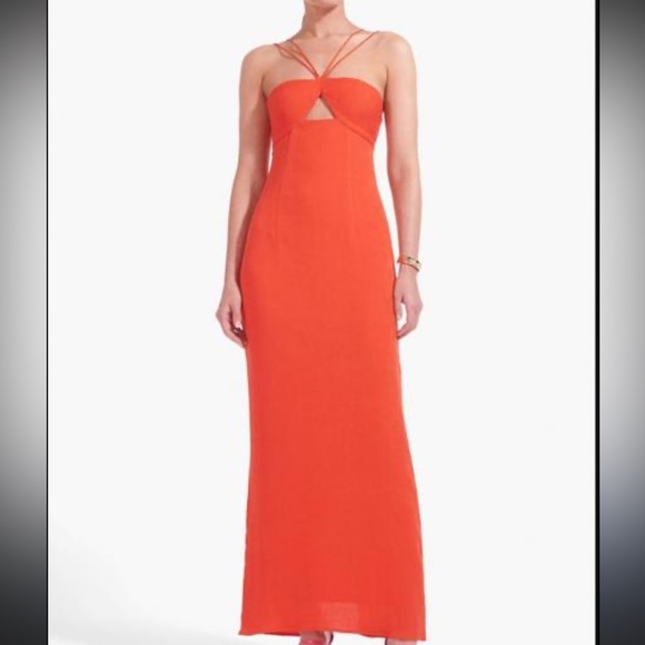 STAUD Gianna Front Keyhole Maxi Dress Ribbed Strappy cutout NWT Size 6 - Picture 2 of 6